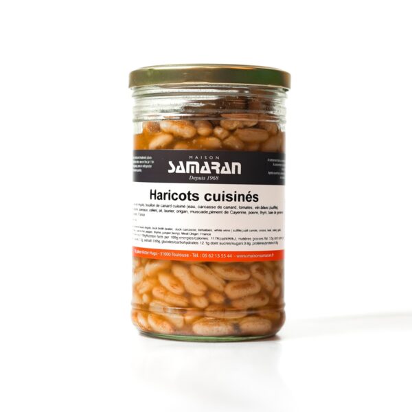 Bocal d'haricots cuisinés à base de viande de canard