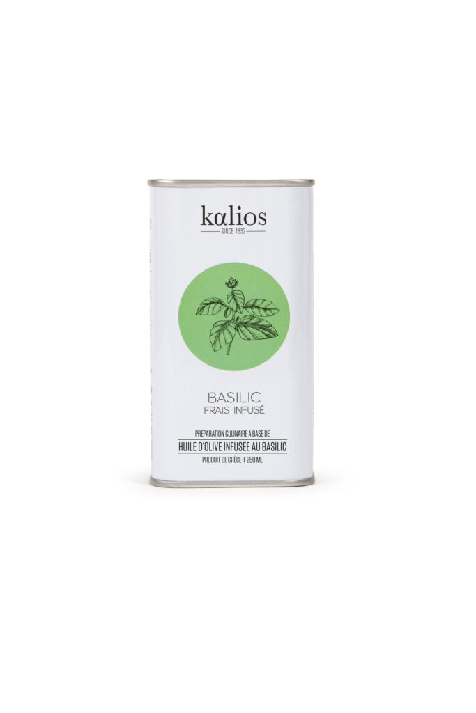 Huile d'olive infusée au basilic, Kalios