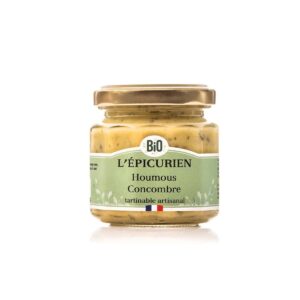 Savourez le houmous concombre bio de L’Épicurien. Une recette artisanale et fraîche à base de pois chiches, concombre et aneth.